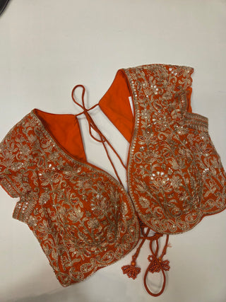 Orange Benarasi Floral Jaal Lehenga