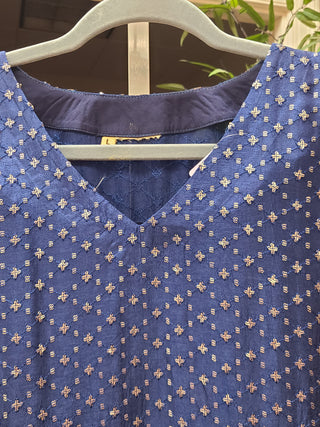 Navy Blue Golden Embellished Kaftan Dress