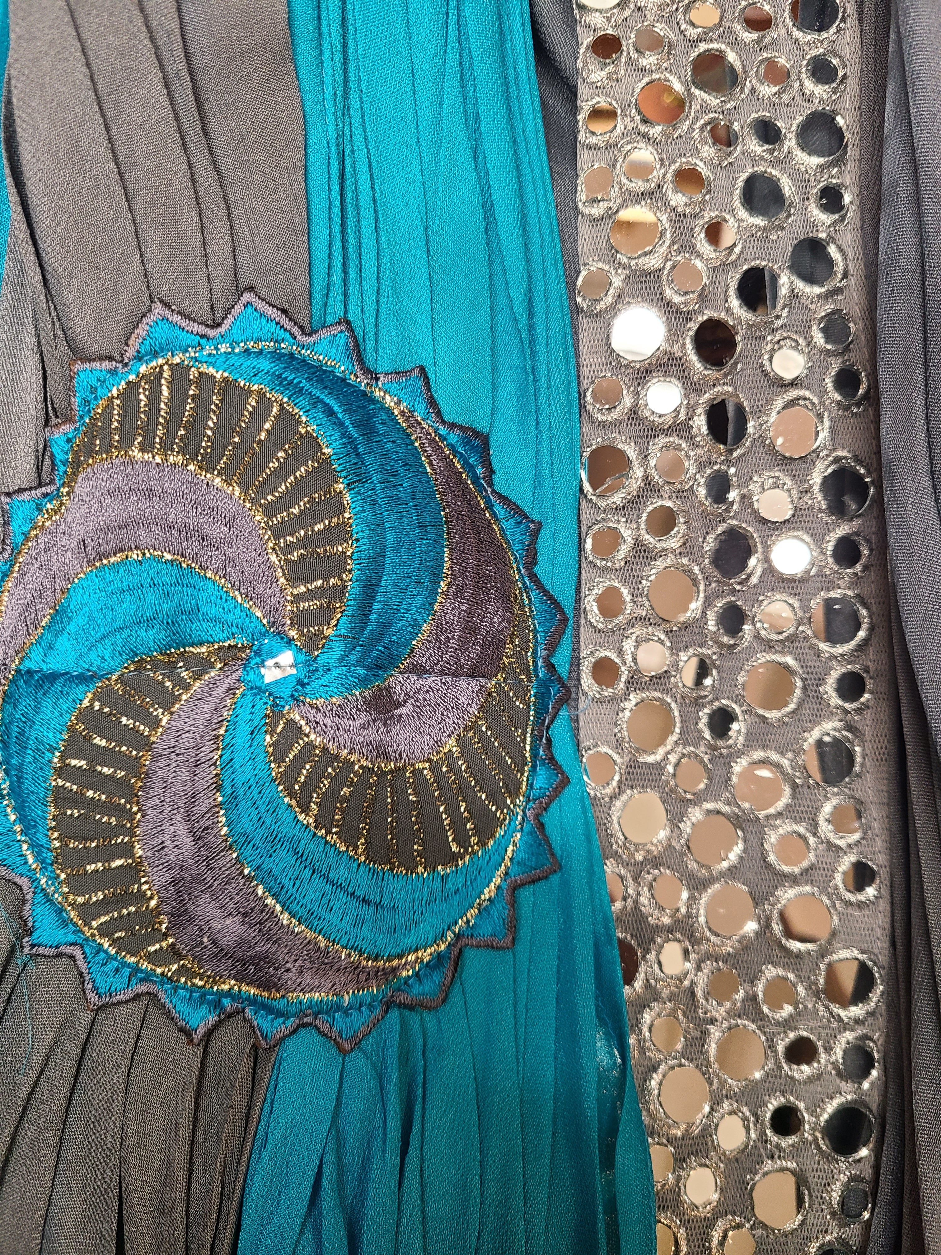 Grey and Teal Contemporary Gown with Sequin Panel
