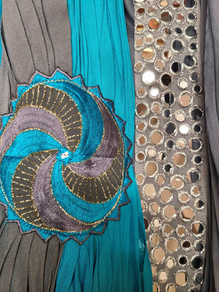 Grey and Teal Contemporary Gown with Sequin Panel