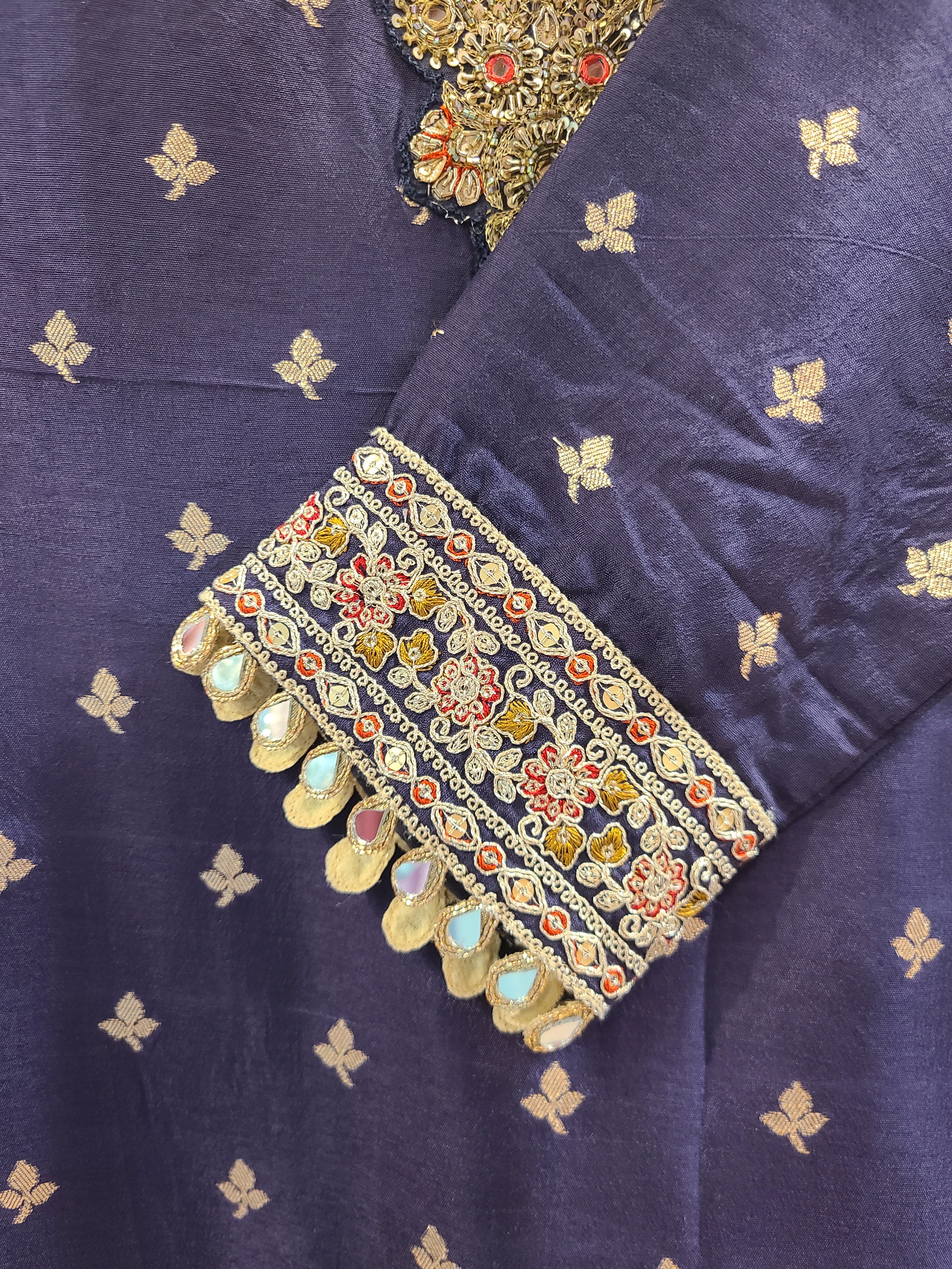 Navy Blue Embroidered Lehenga Choli with Chevron Dupatta