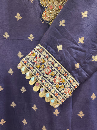 Navy Blue Embroidered Lehenga Choli with Chevron Dupatta