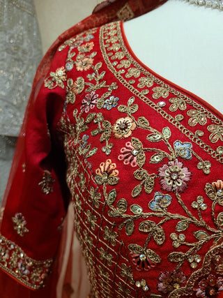 Red & Gold Embroidered Bridal Lehenga Set