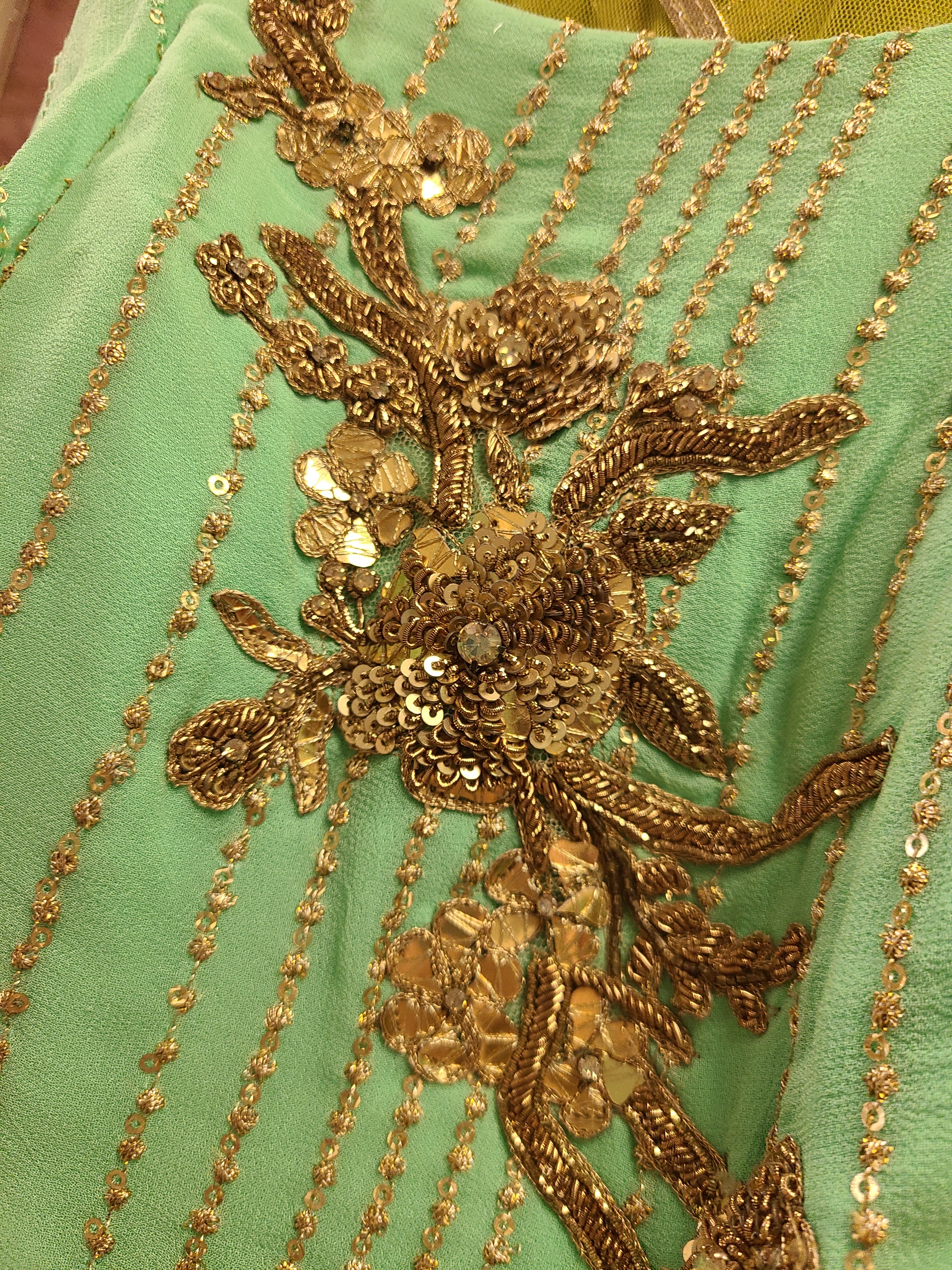 Turquoise Embellished Anarkali Suit with Olive Green Dupatta