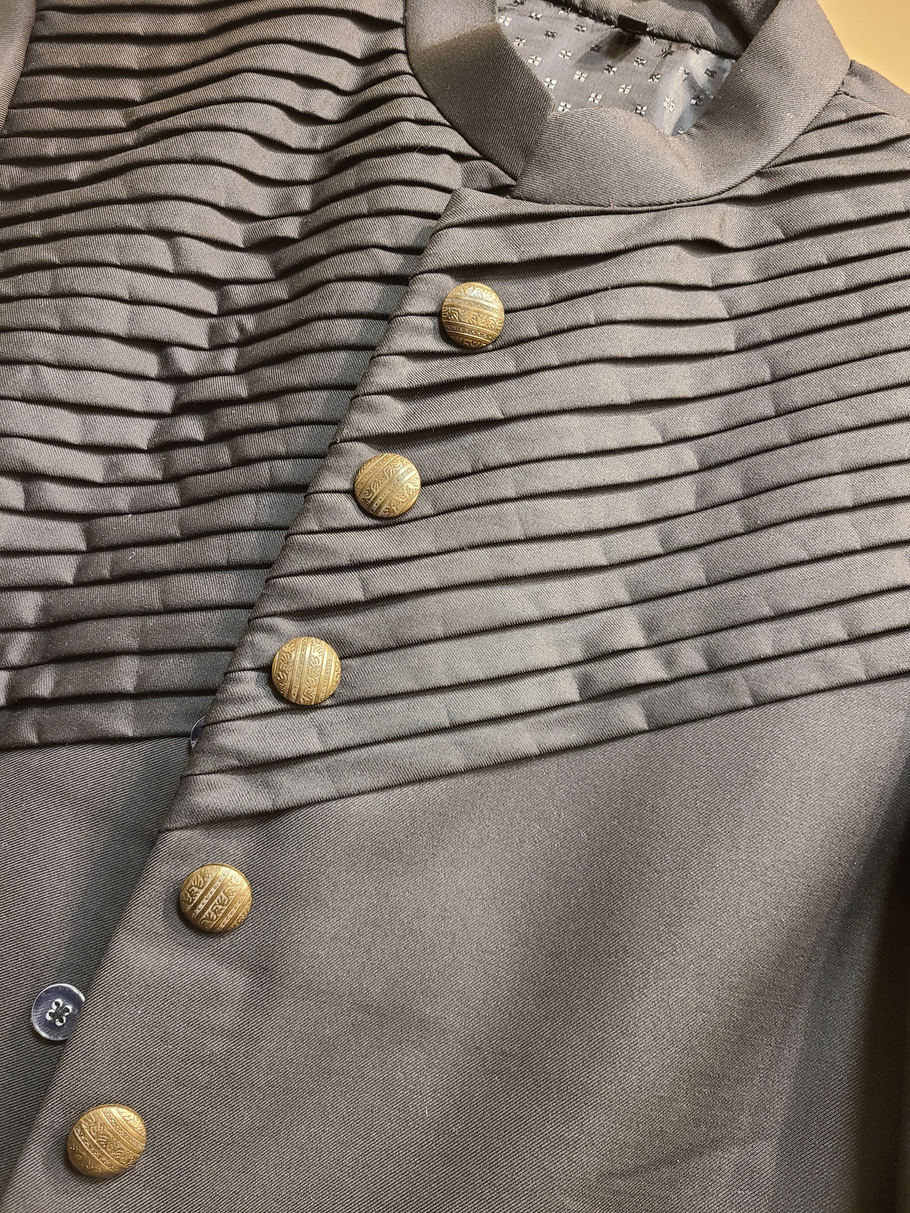 Sophisticated Black Diagonal Pleated Sherwani