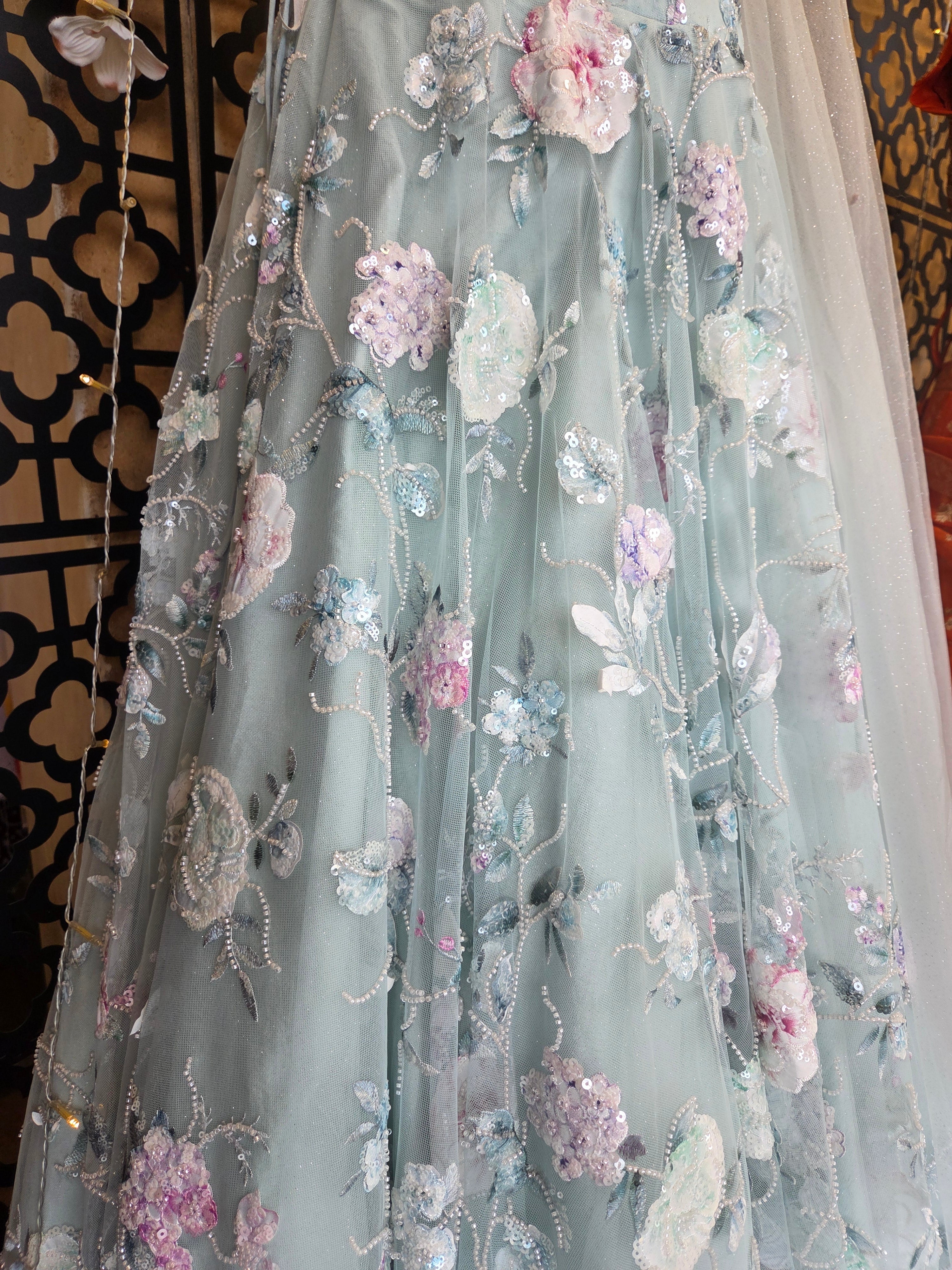 Powder Blue Floral Lehenga Set