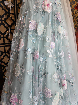 Powder Blue Floral Lehenga Set