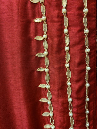Regal Maroon Embellished Silk Saree with Gold Embroidery