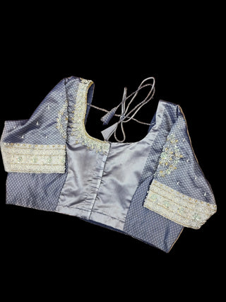 Grey Embellished Silk Saree