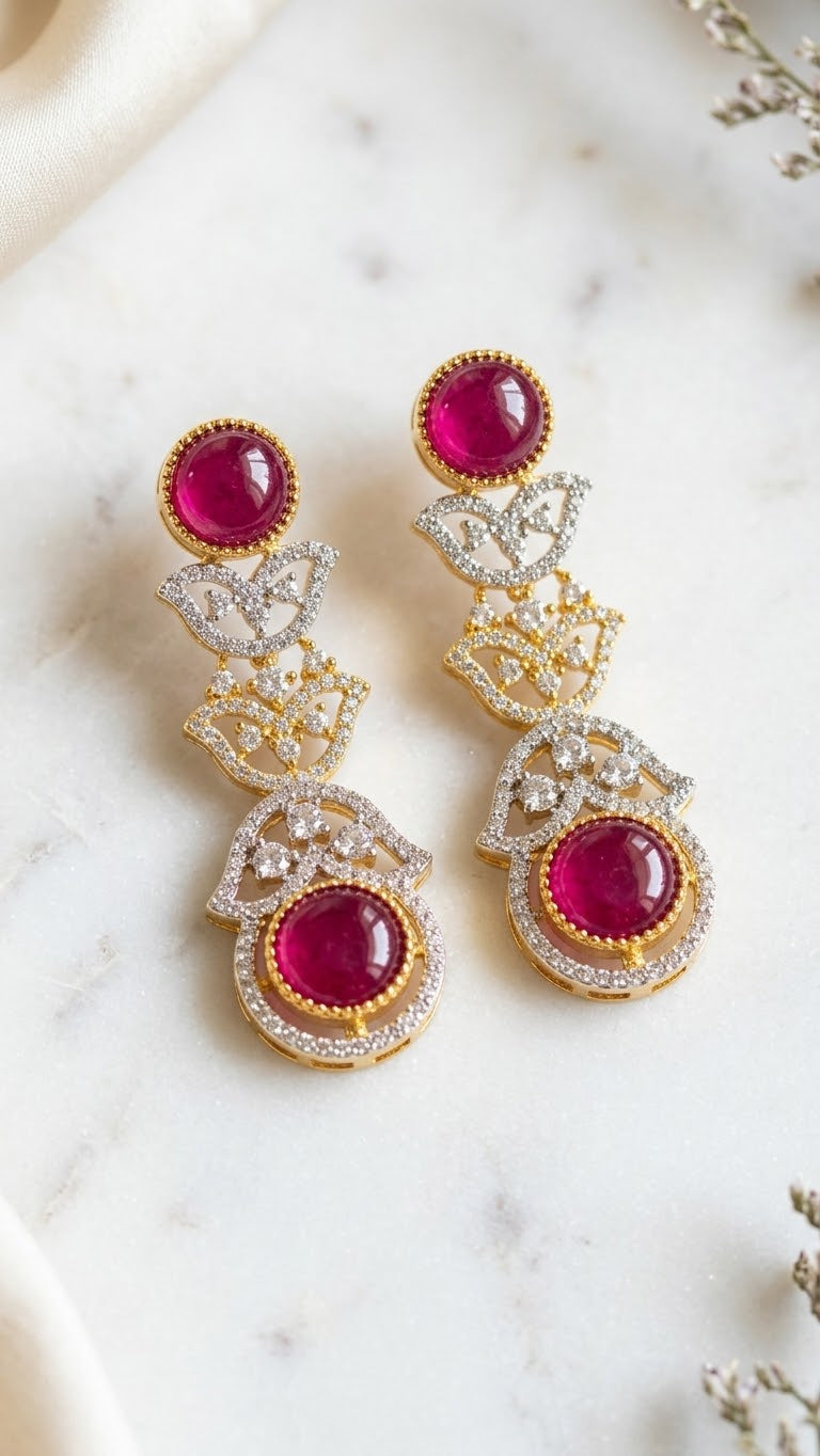 Ruby Crystal-Style Statement Drop Earrings