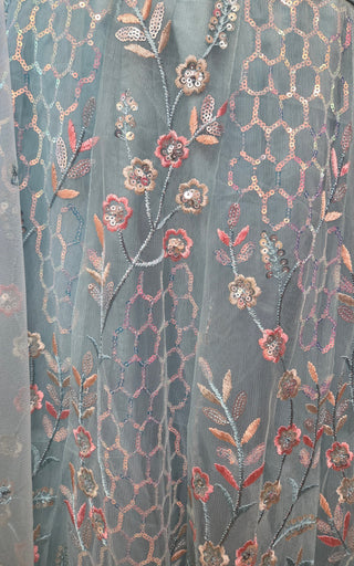 Powder Blue Embroidered Lehenga with Spaghetti Strap Choli