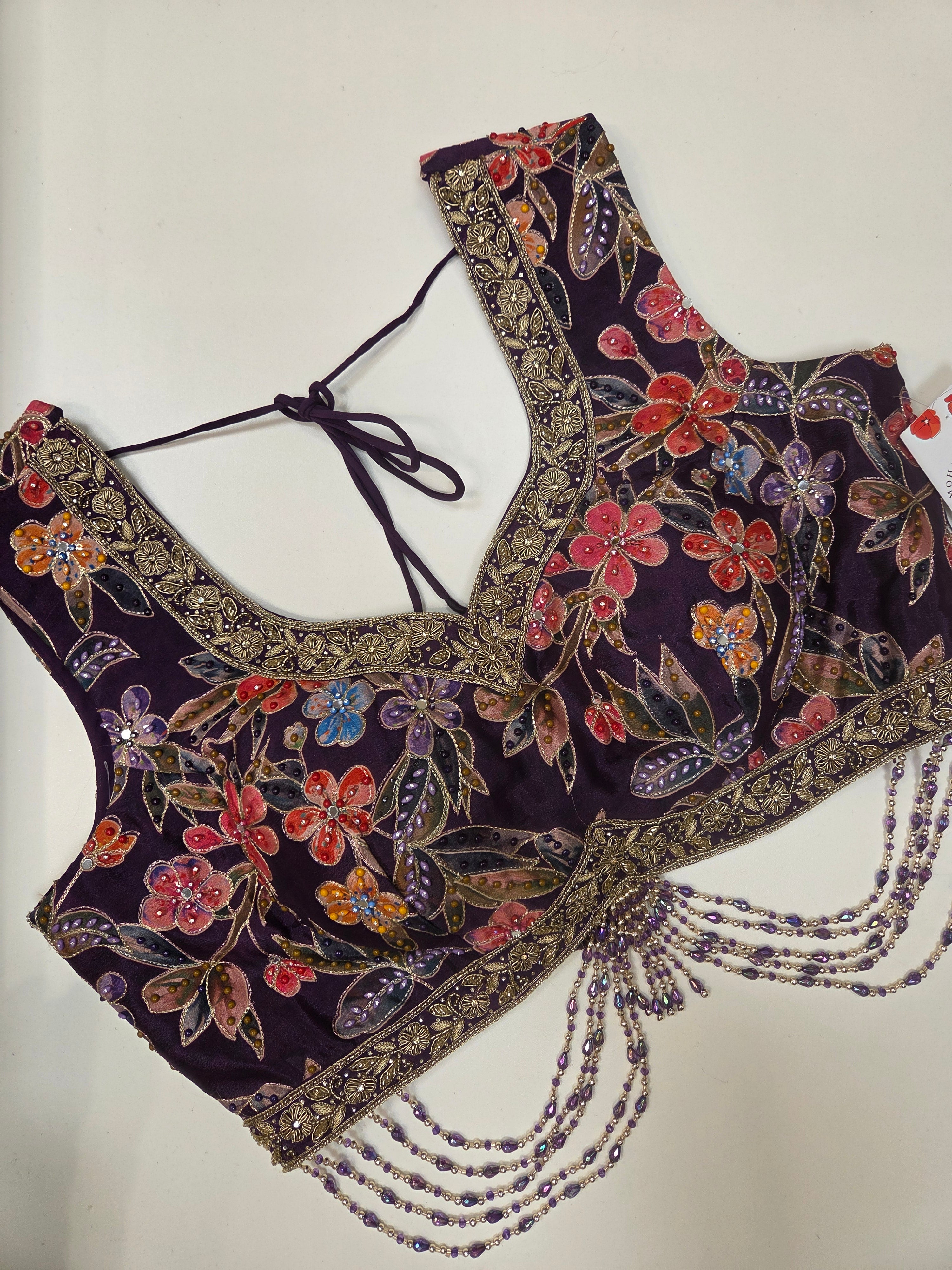 Deep Violet Floral Lehenga Set
