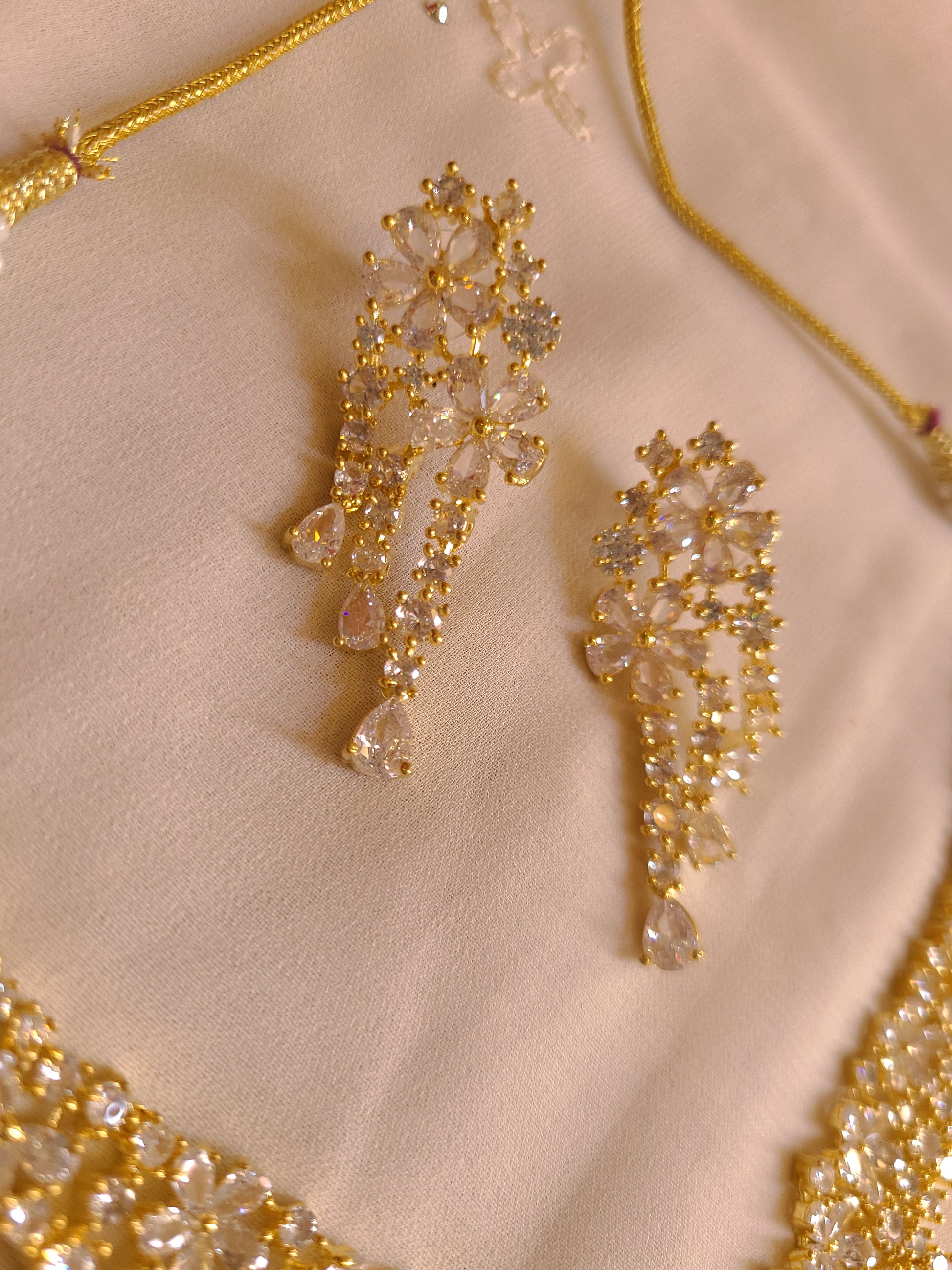 MOHAR statement floral crystal and cubic zirconia necklace set in gold-finish setting