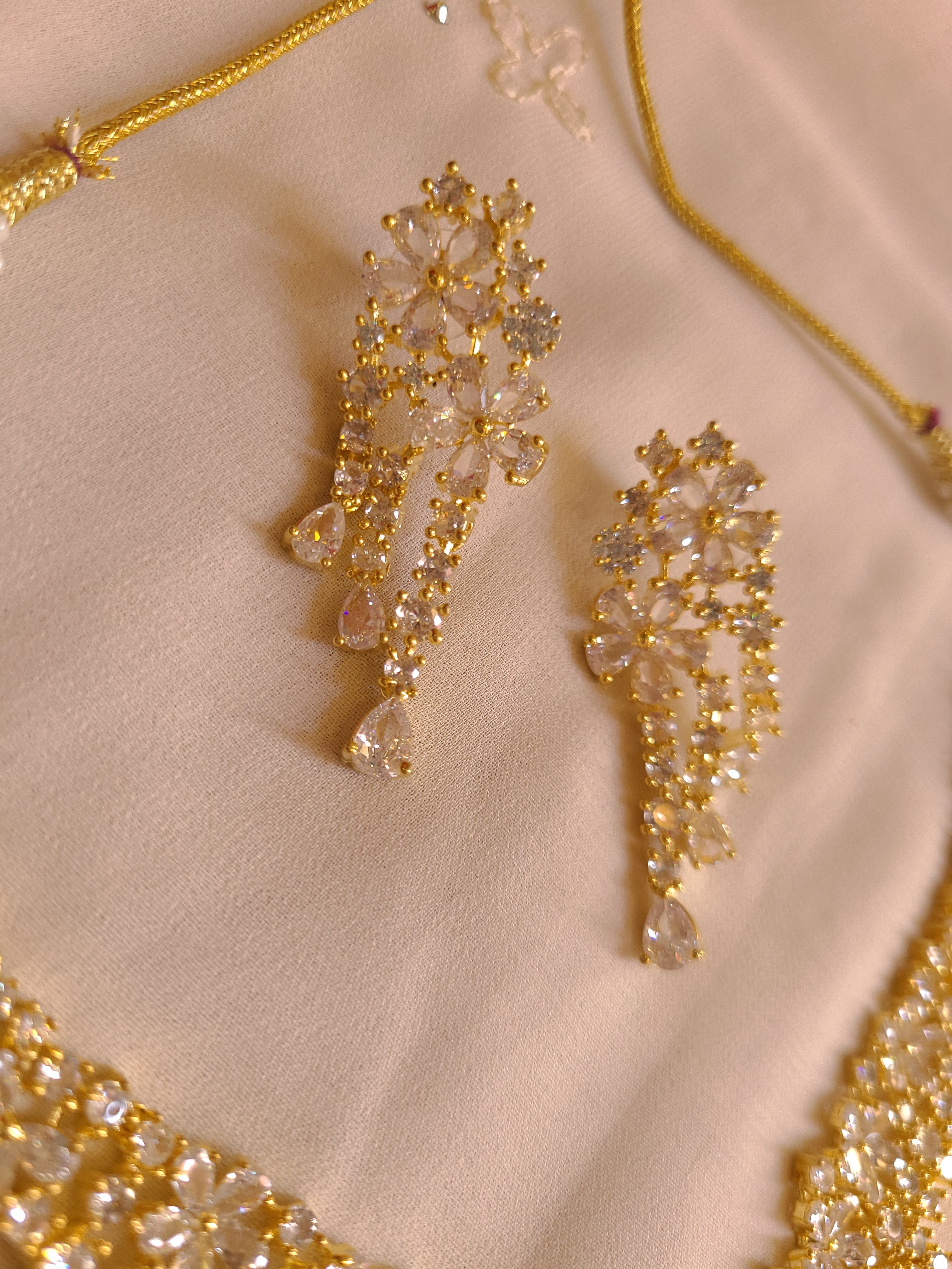 MOHAR statement floral crystal and cubic zirconia necklace set in gold-finish setting