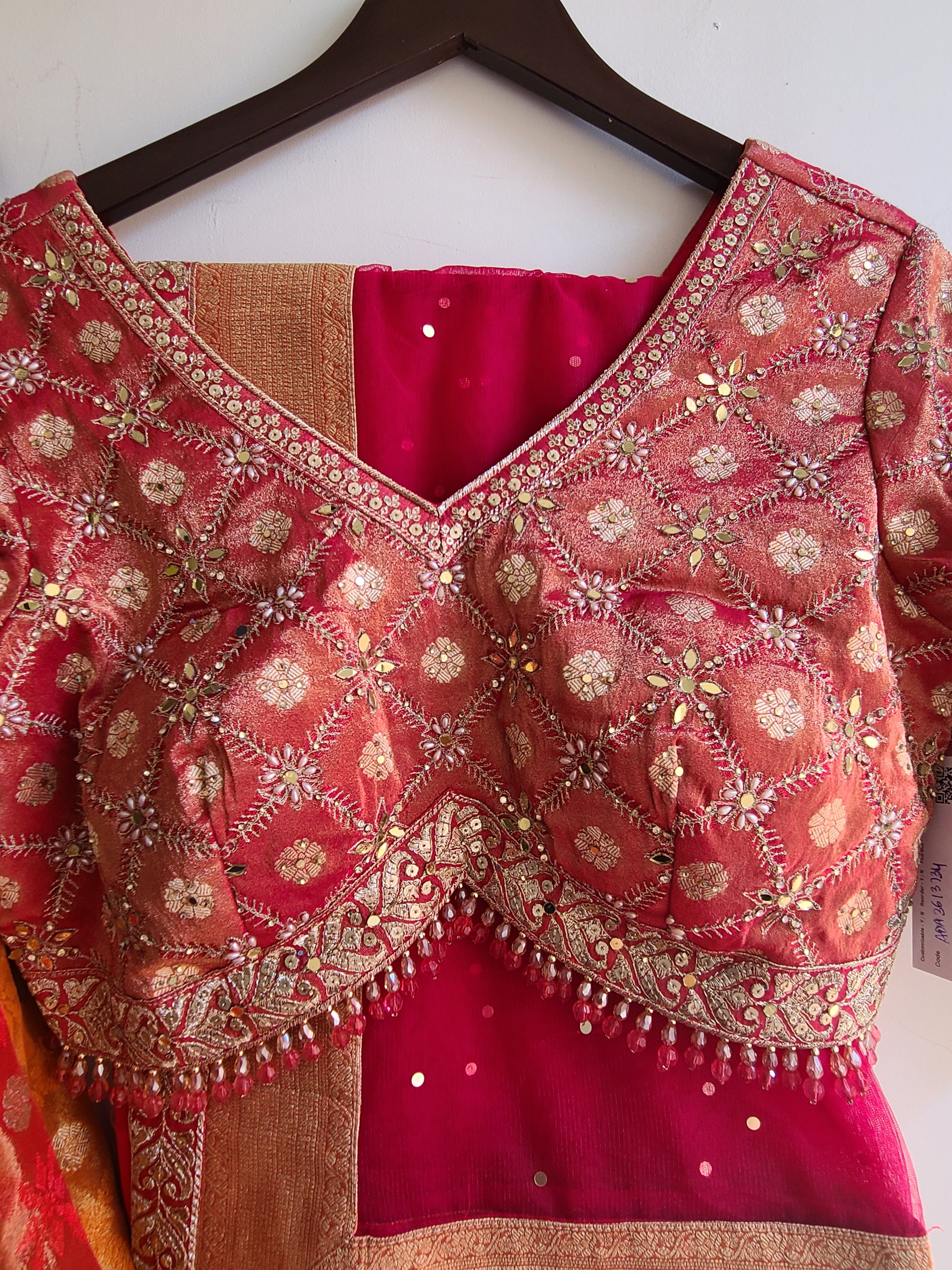 Sunset Orange & Red Benarasi Lehenga Choli