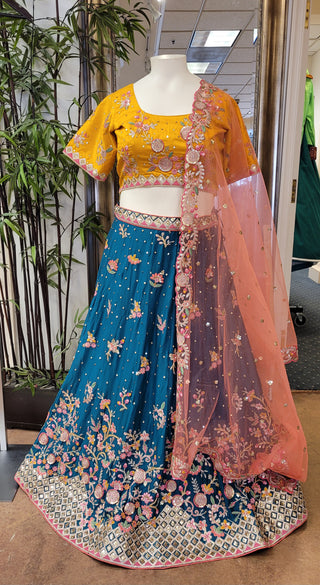 All over Thread sequence work Tri-color Lehenga