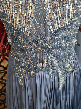 Midnight Blue Beaded Evening Gown