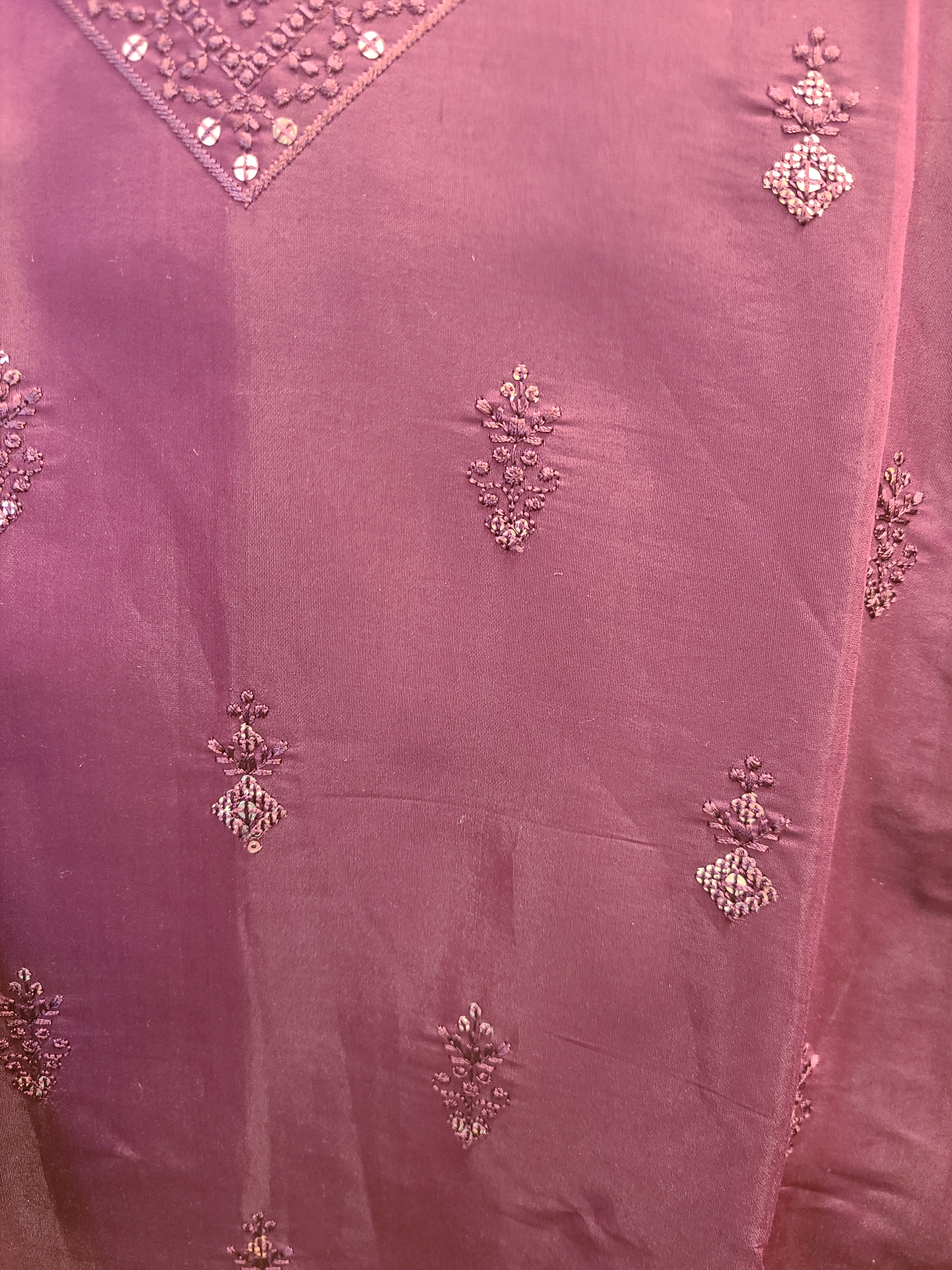 Purple Embroidered Cotton Silk Kurta