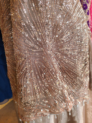 Champagne Beige Sequin Embroidered Sharara Suit Set