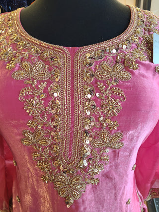 Fuchsia Pink Embroidered Silk Sharara Suit Set