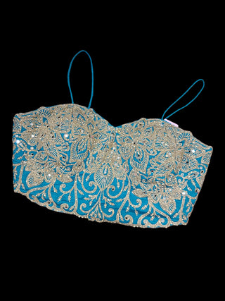 Teal Blue Embroidered Silk Lehenga Choli