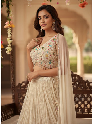 Off White Floral Lehenga