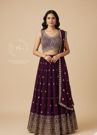 Regal Purple Gold Embroidered Lehenga Set