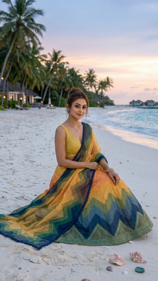 Multicolour Chevron Ombre Lehenga Set