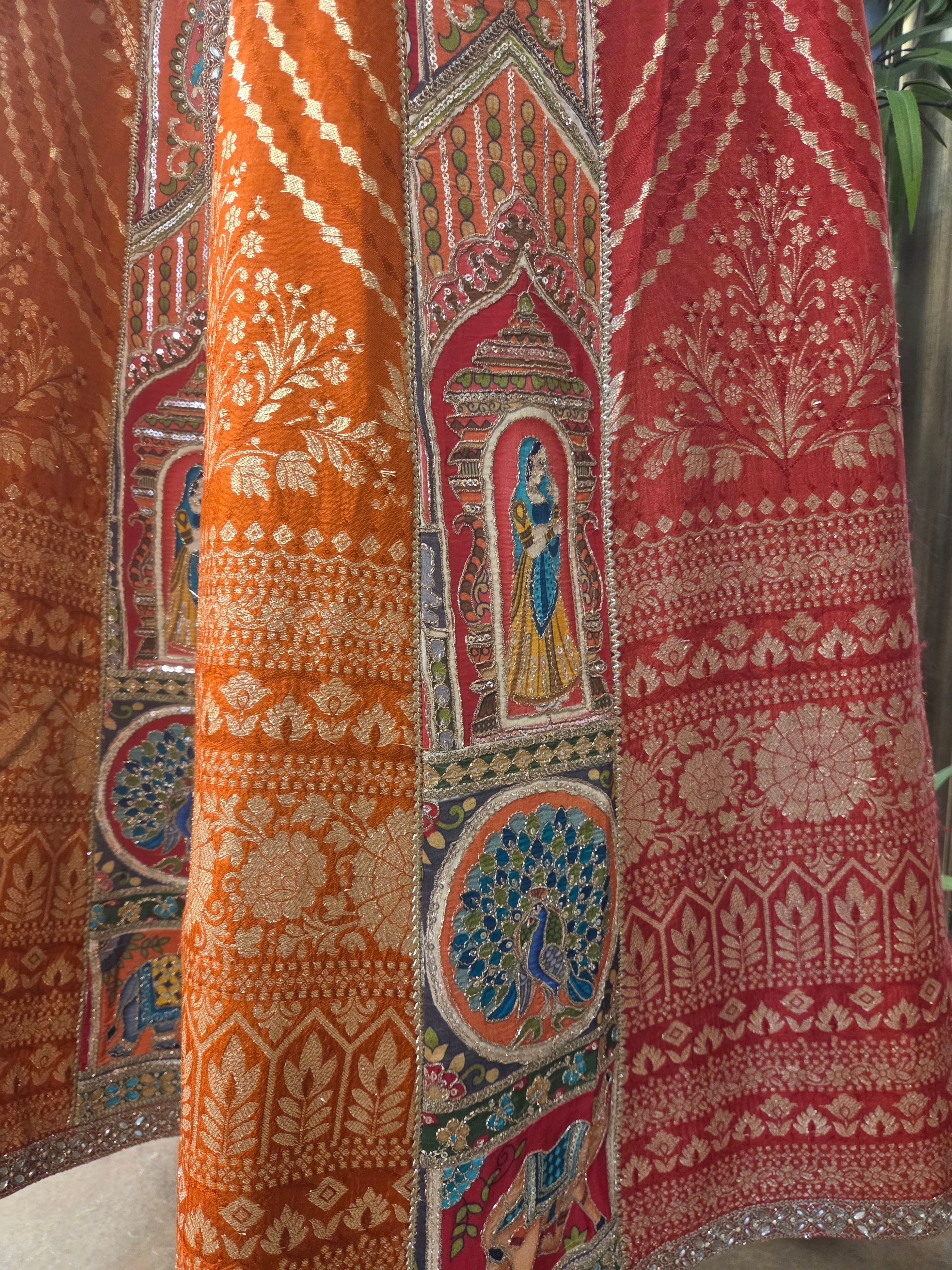 Pichwai Position Print Embroidered Anarkali Jacket with Skirt