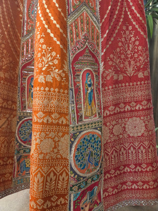 Pichwai Position Print Embroidered Anarkali Jacket with Skirt