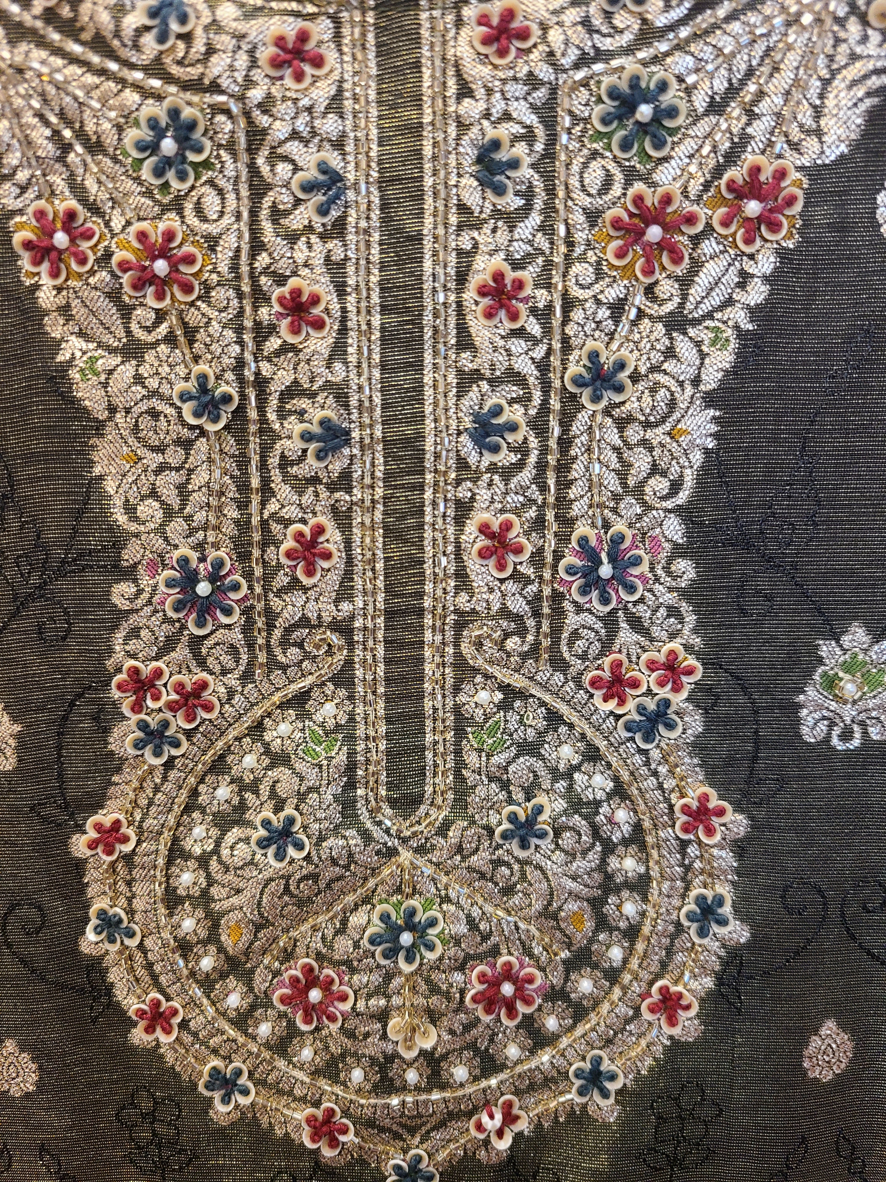 Olive Green Embroidered Kurta with Golden Motifs & Dupatta Set