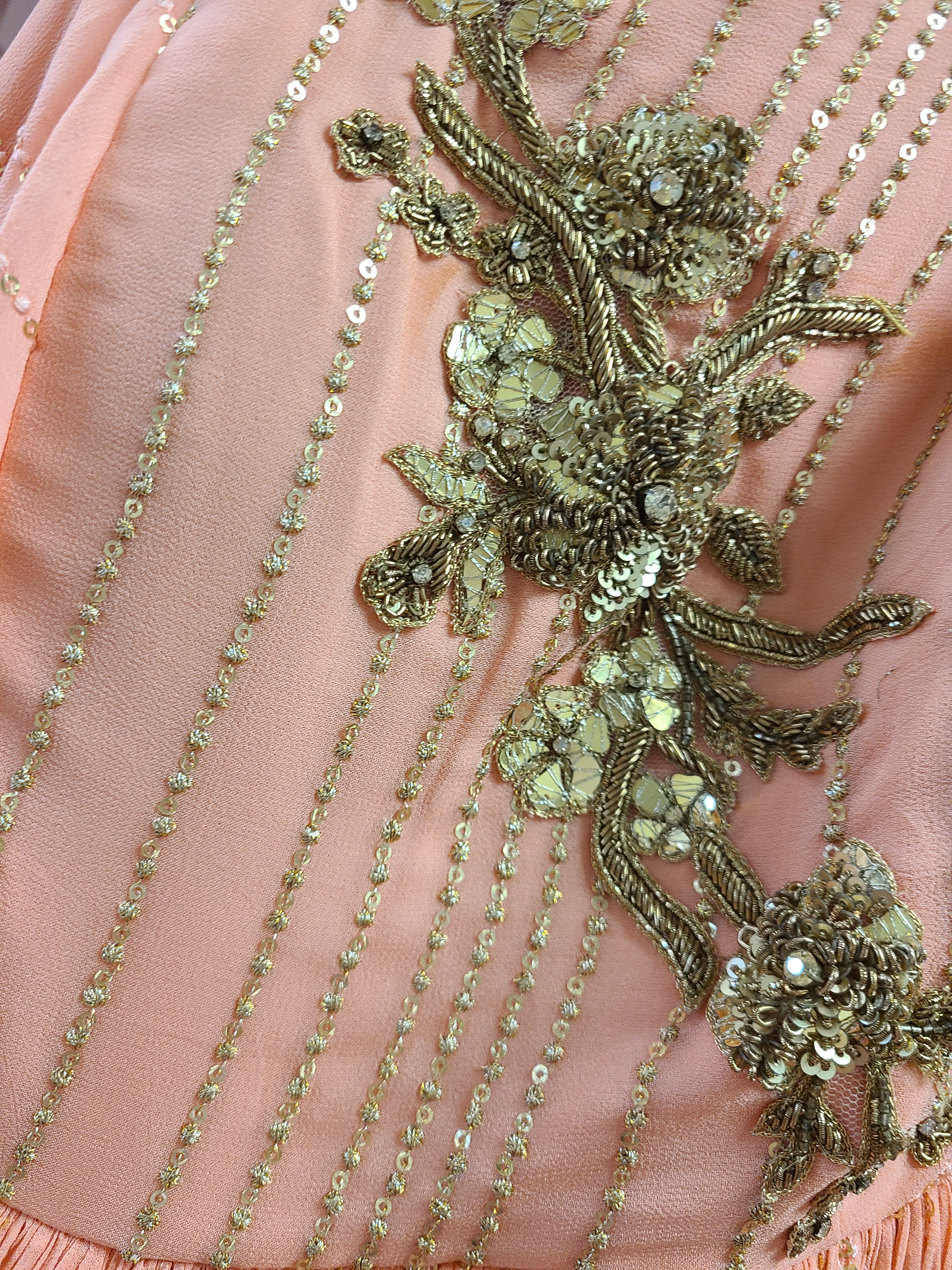 Peach Embellished Anarkali Gown with Net Dupatta