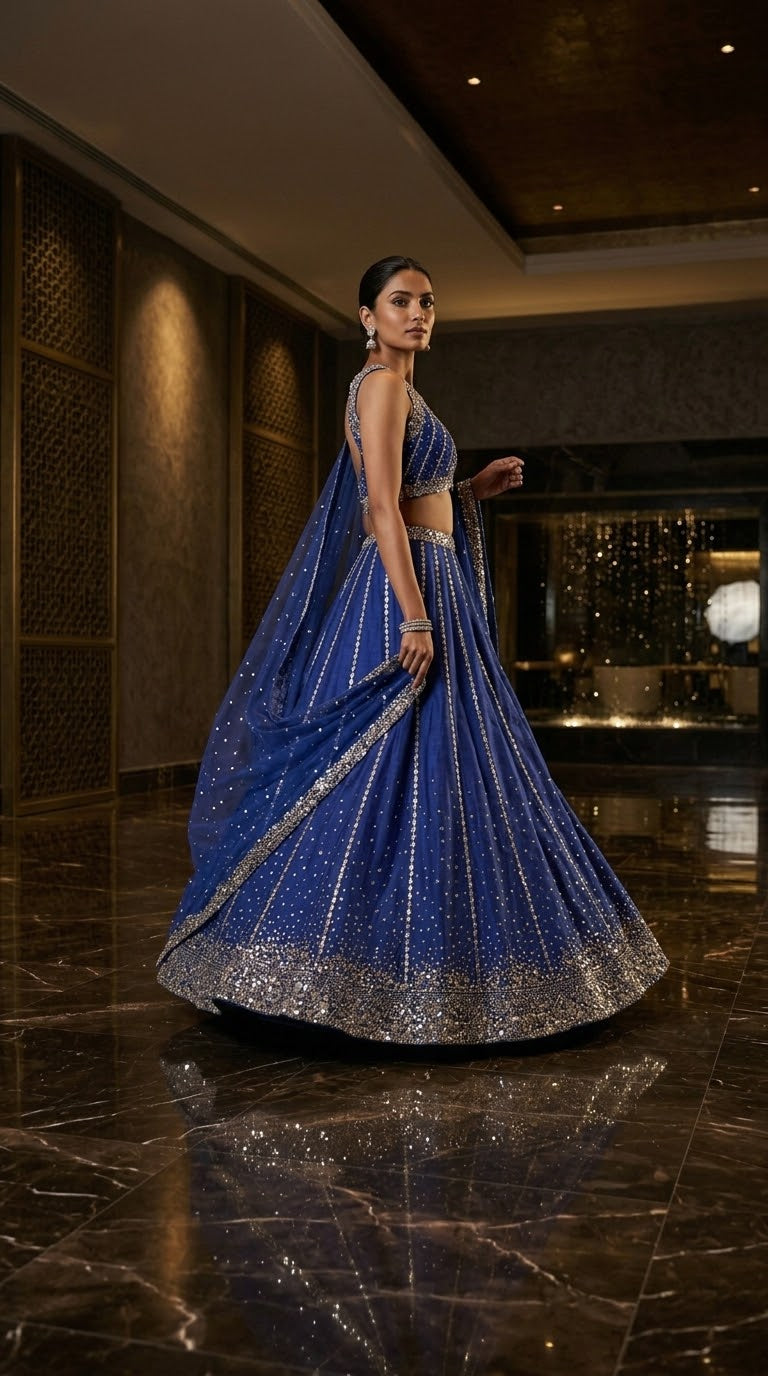 Royal Blue Mirrorwork Lehenga