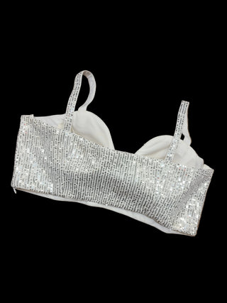 Ivory White Sequined Pre-Stitched Saree with Elegant Drape