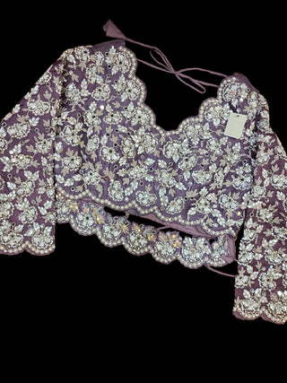 Mauve Purple Embroidered Satin Pre-Stitched Saree