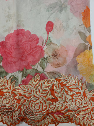 Pink Embroidered Kaftan with Floral Dupatta & Palazzo Set