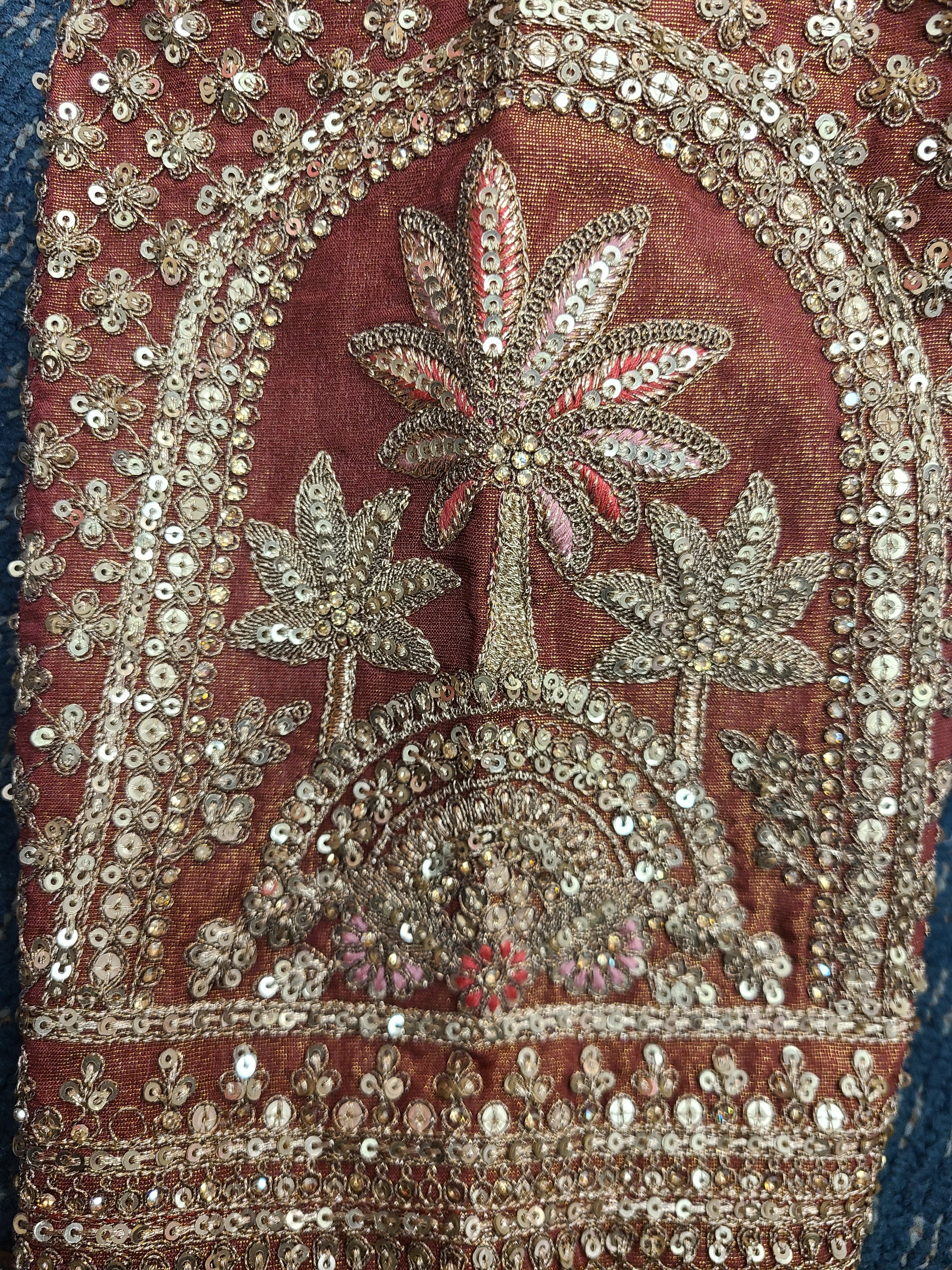 Ivory & Mustard Sequin Embroidered Bridal Lehenga with Red Dupatta