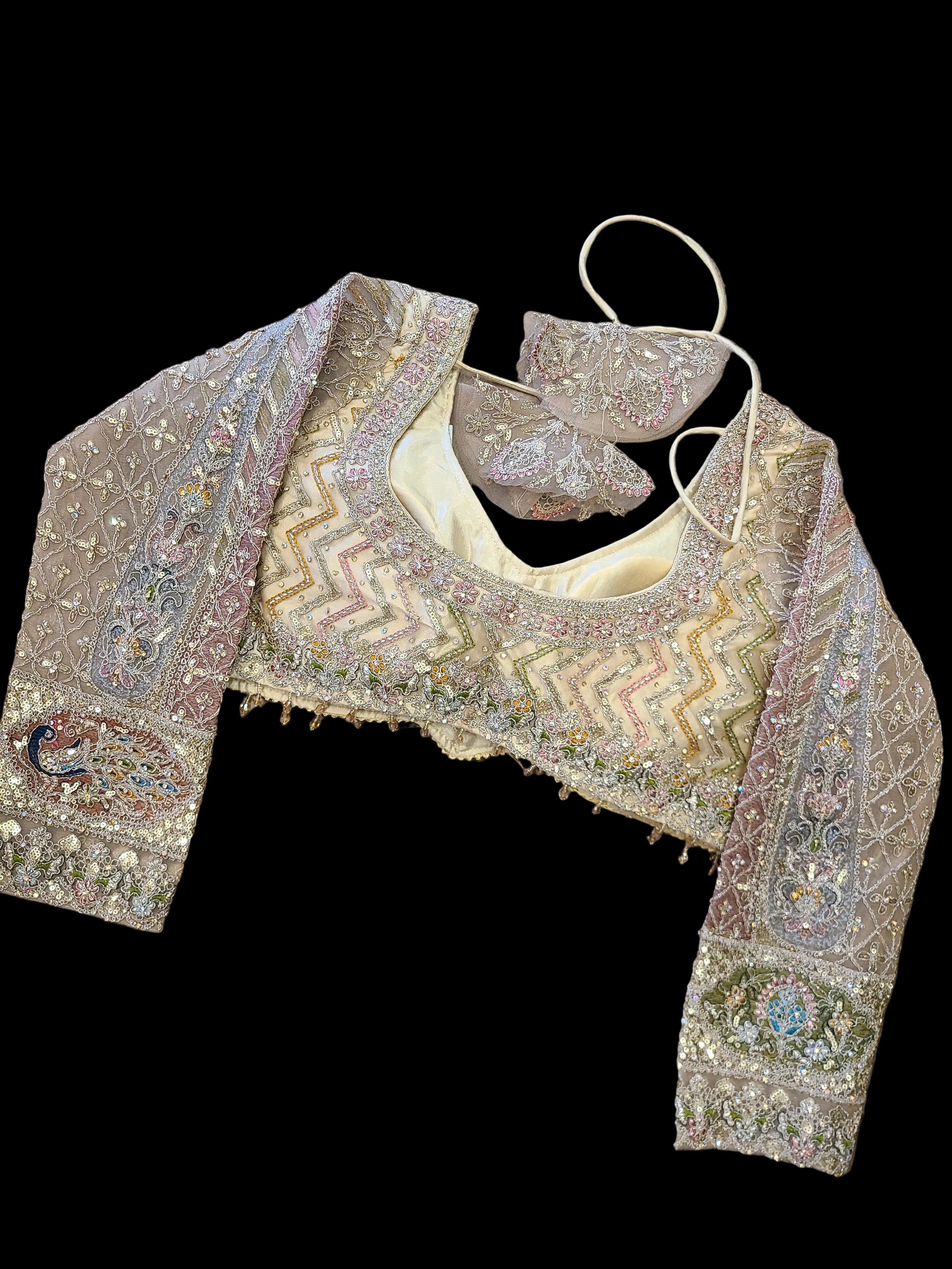 Champagne Peacock Net Lehenga - Luxe Bridal Collection