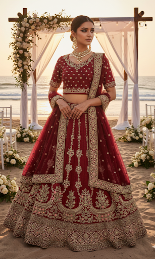 Maroon Gold Bridal Lehenga Set