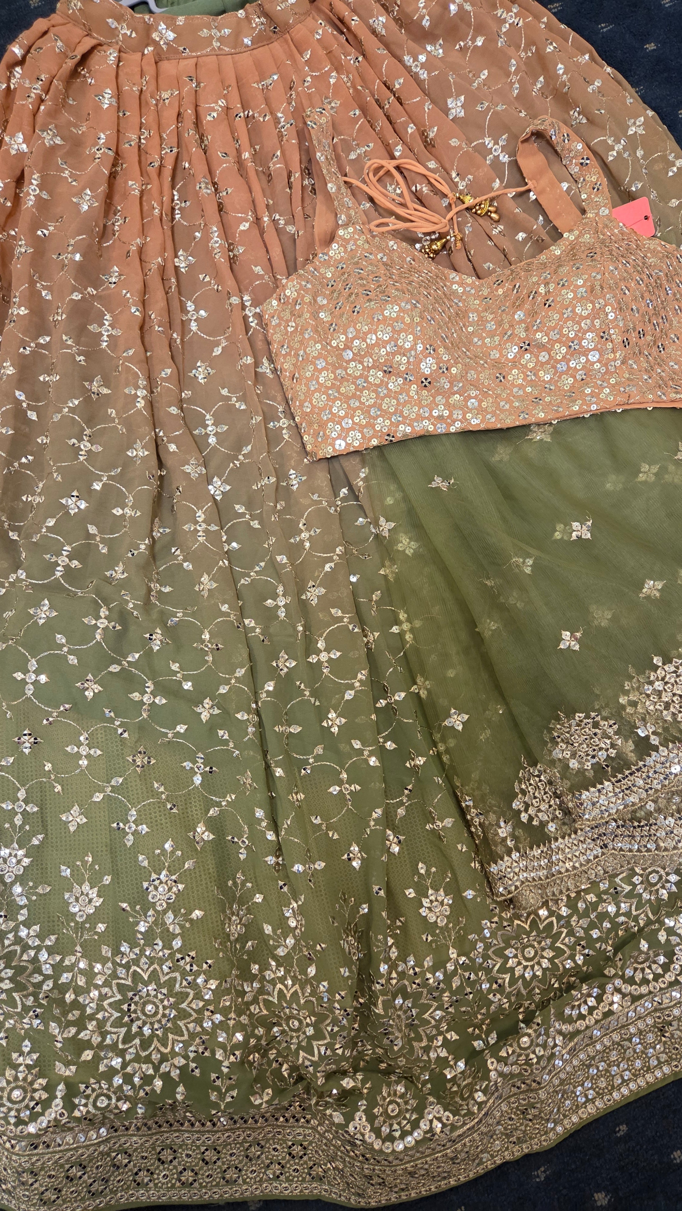 Ombre Green Sequin Lehenga