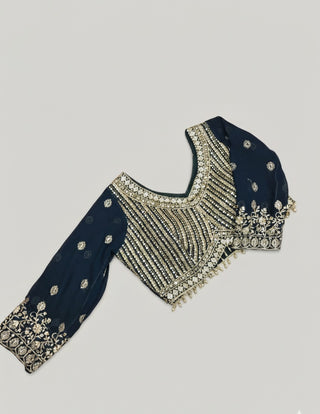 Traditional Gold Embroidered Crop Top Skirt