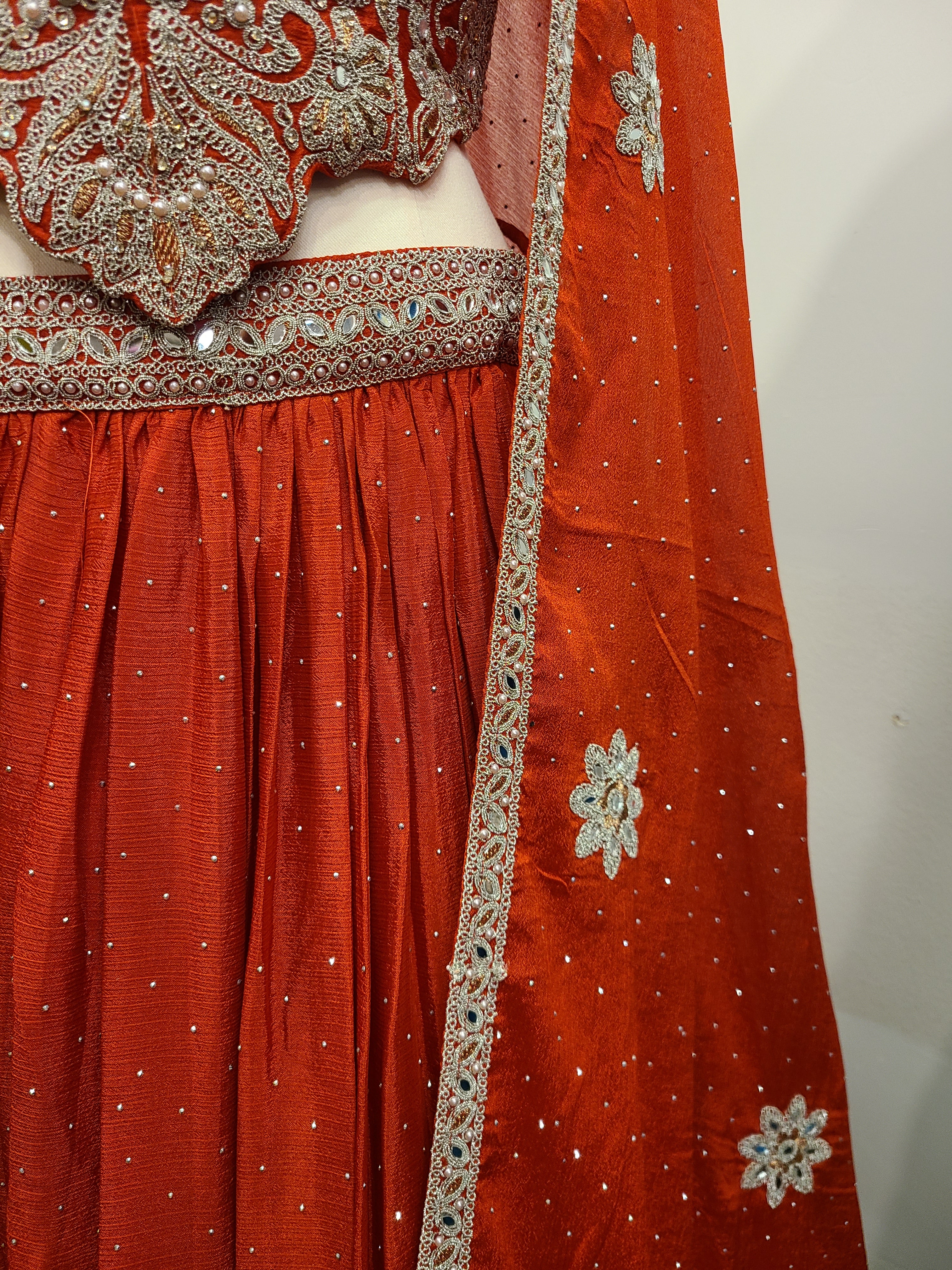 Burnt Orange Corsette Blouse Lehenga