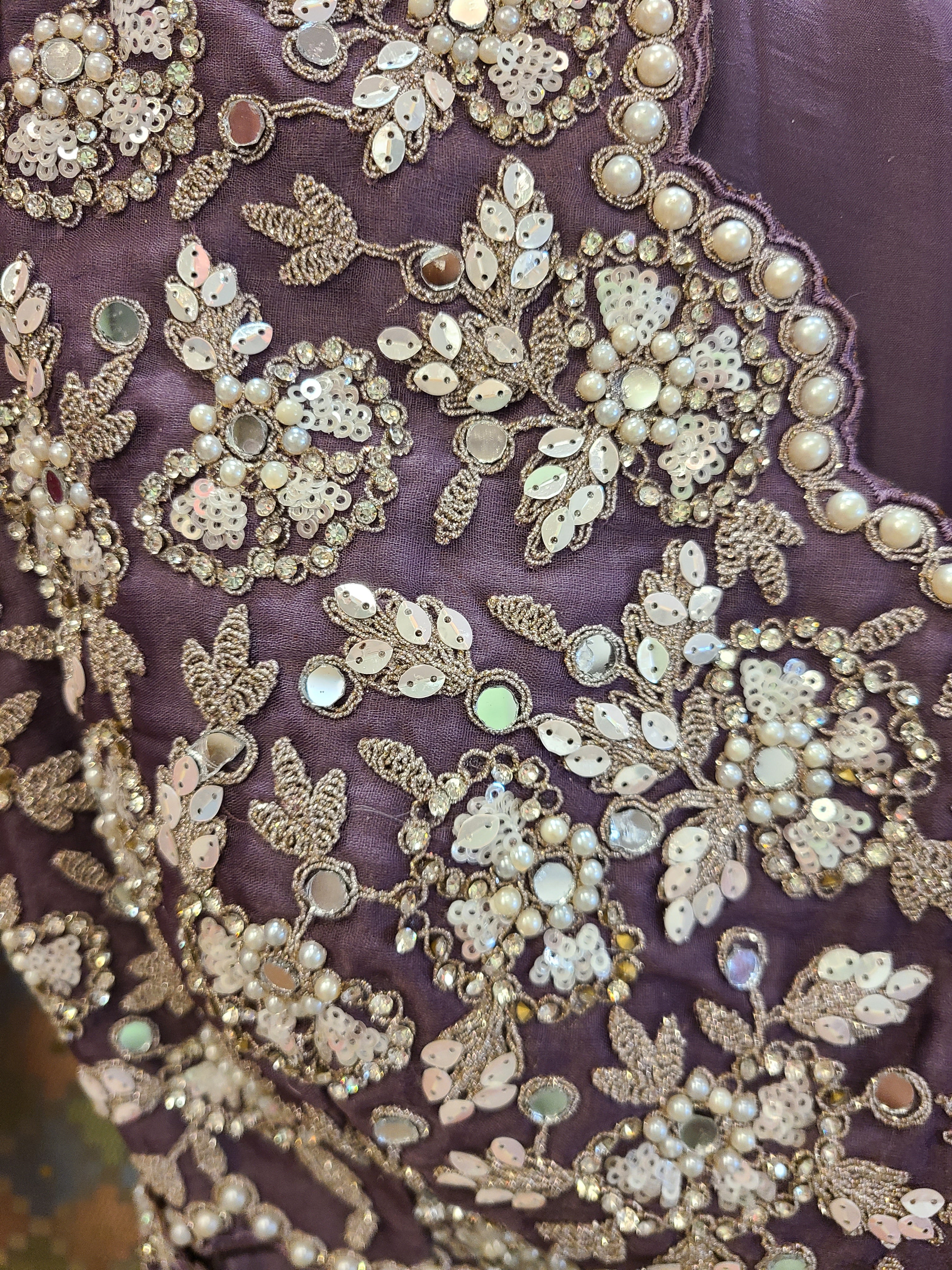 Mauve Purple Embroidered Satin Pre-Stitched Saree