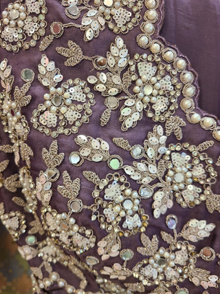 Mauve Purple Embroidered Satin Pre-Stitched Saree