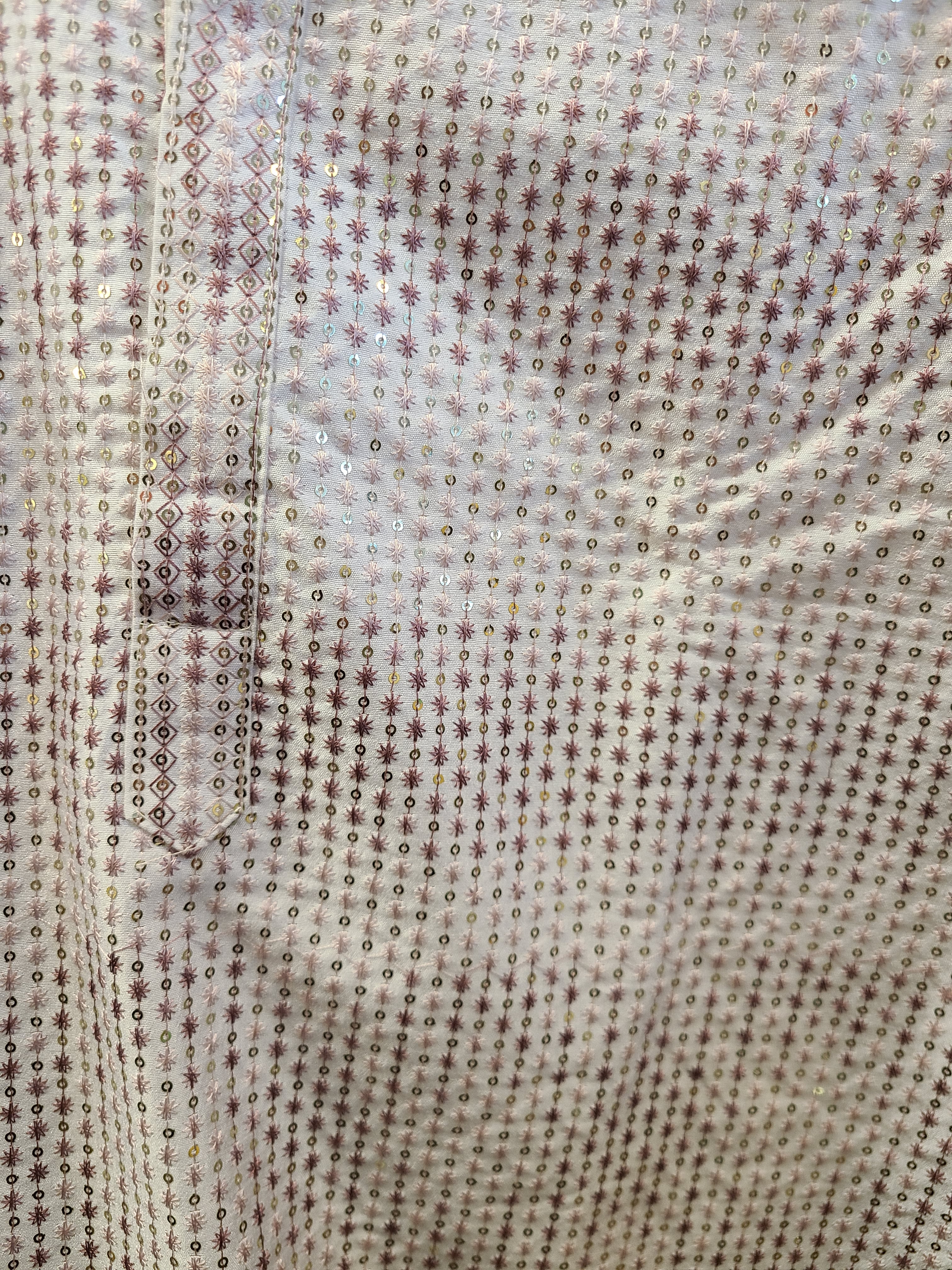 White Textured Kurta Churidar Set