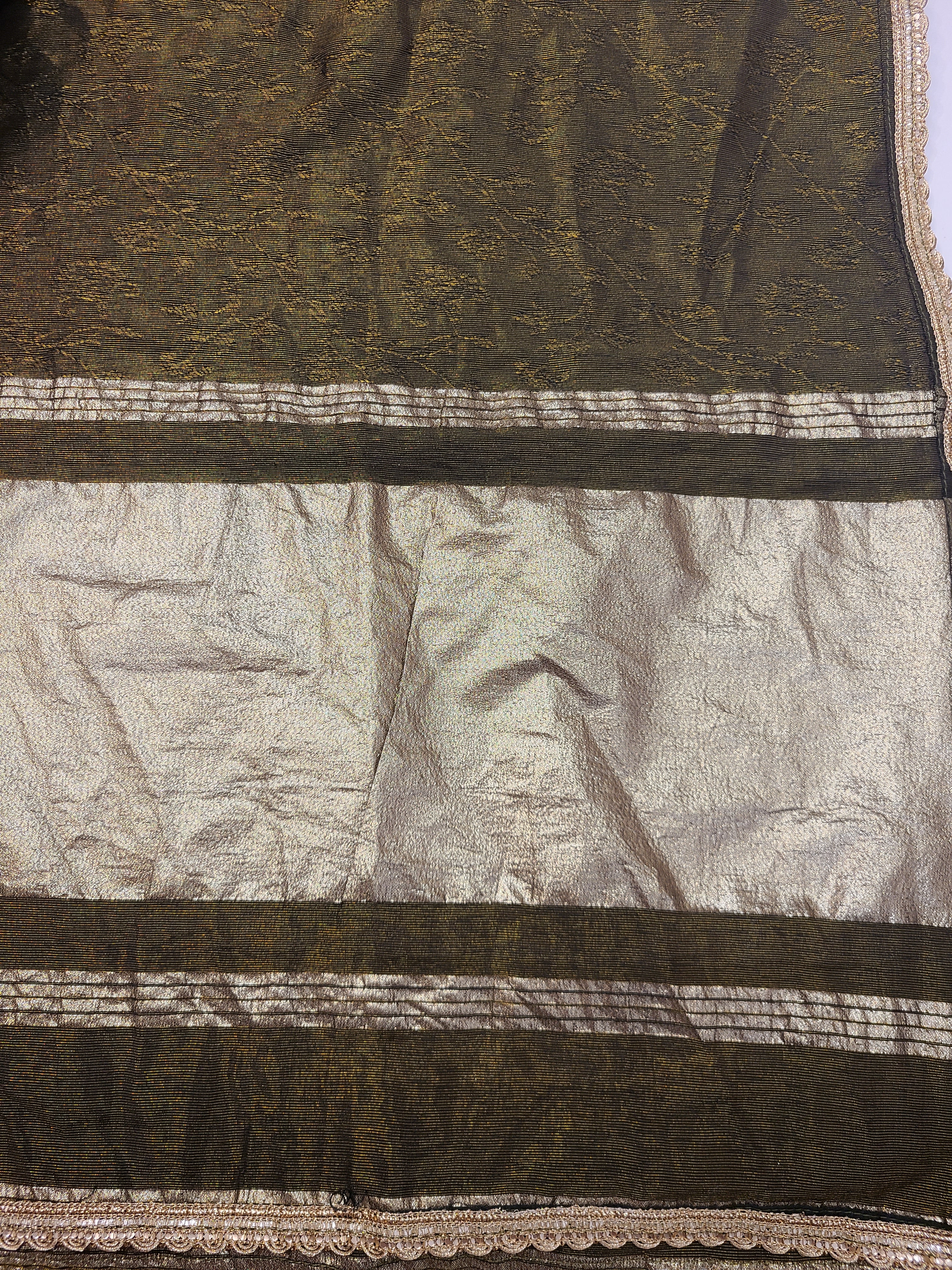 Olive Green Embroidered Kurta with Golden Motifs & Dupatta Set