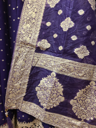 Navy Blue Embroidered Anarkali Gown with Gold Detailing