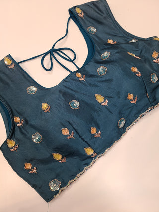 Powder Blue Sequin Embroidered Net Saree