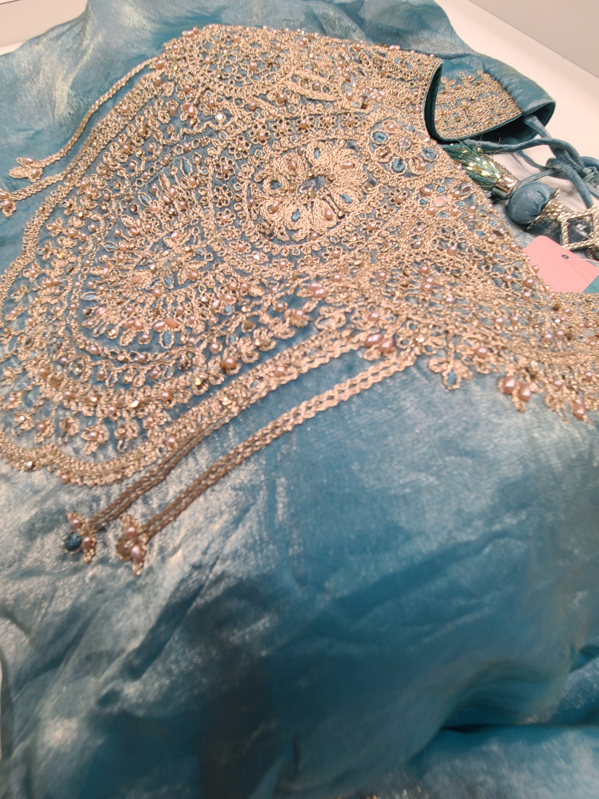 Teal Gold Evening Lehenga