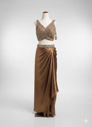 Golden Dhoti Style Glam Gown
